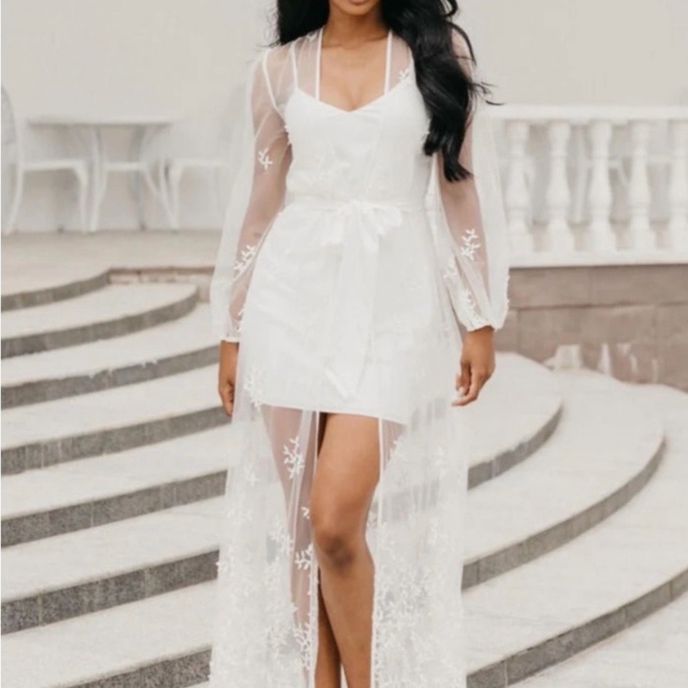 Le Rose Lace Beaded Maxi Robe with Slip